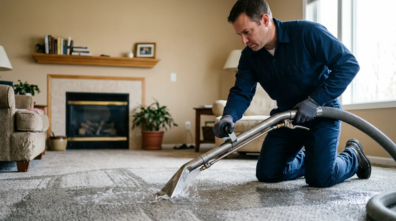 Water damage restoration technician working near Holcomb, MO